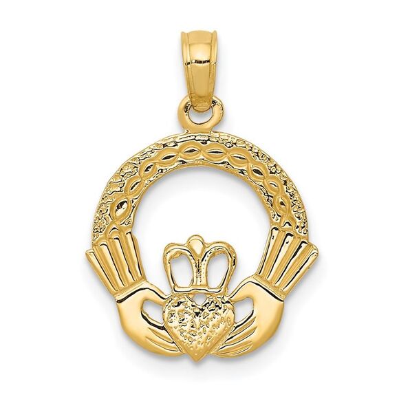 14k Yellow Gold Claddagh Circle Pendant 15mm (9/16 inch)